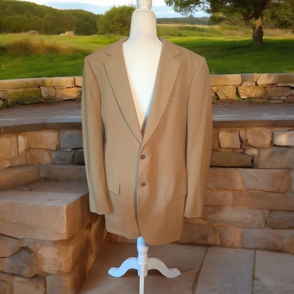 Vintage 100% wool classic academia tan neutral sport coat sz 46L